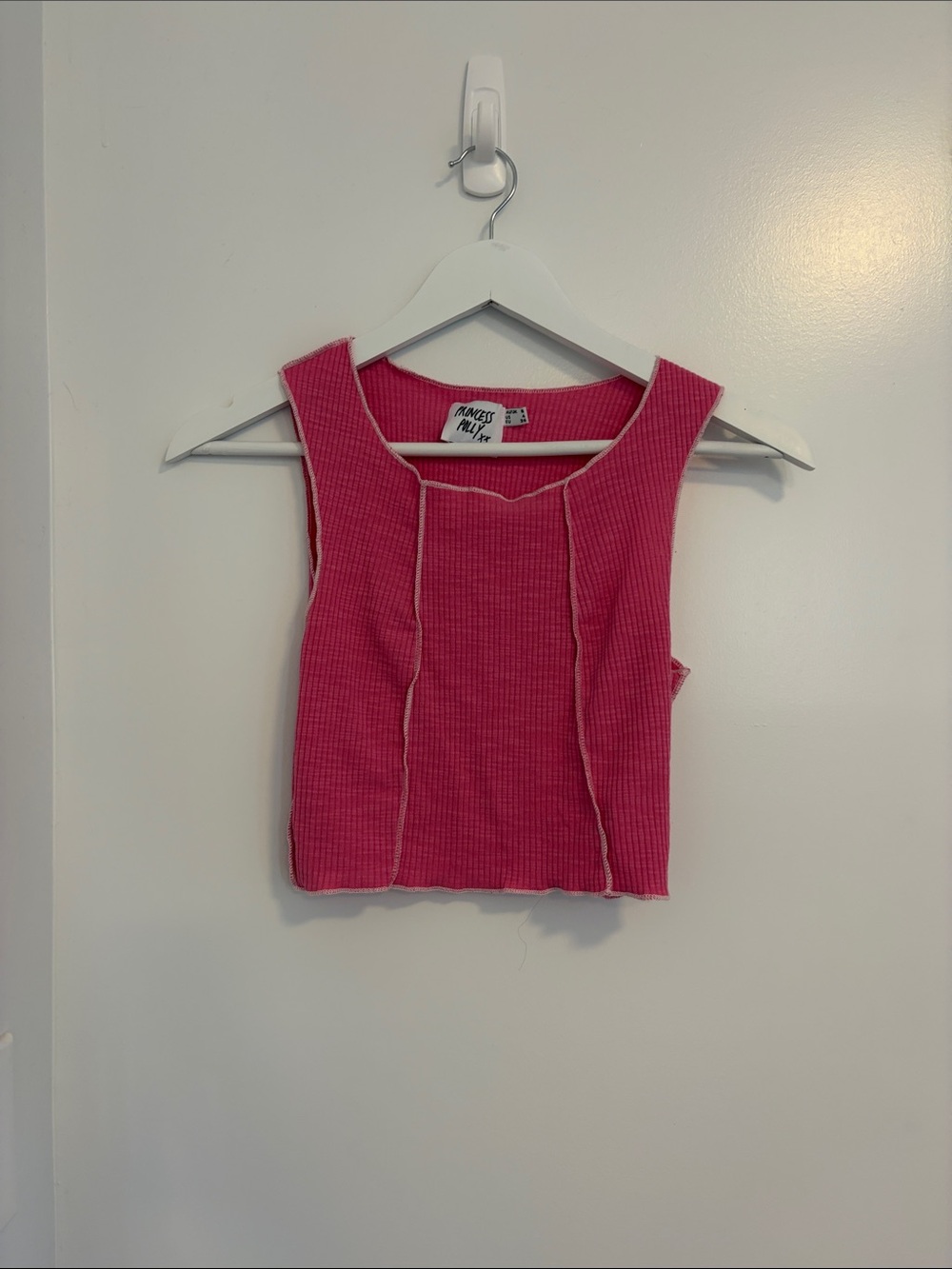 Princess Polly Hot Pink Ribbed Square Crop Tank
